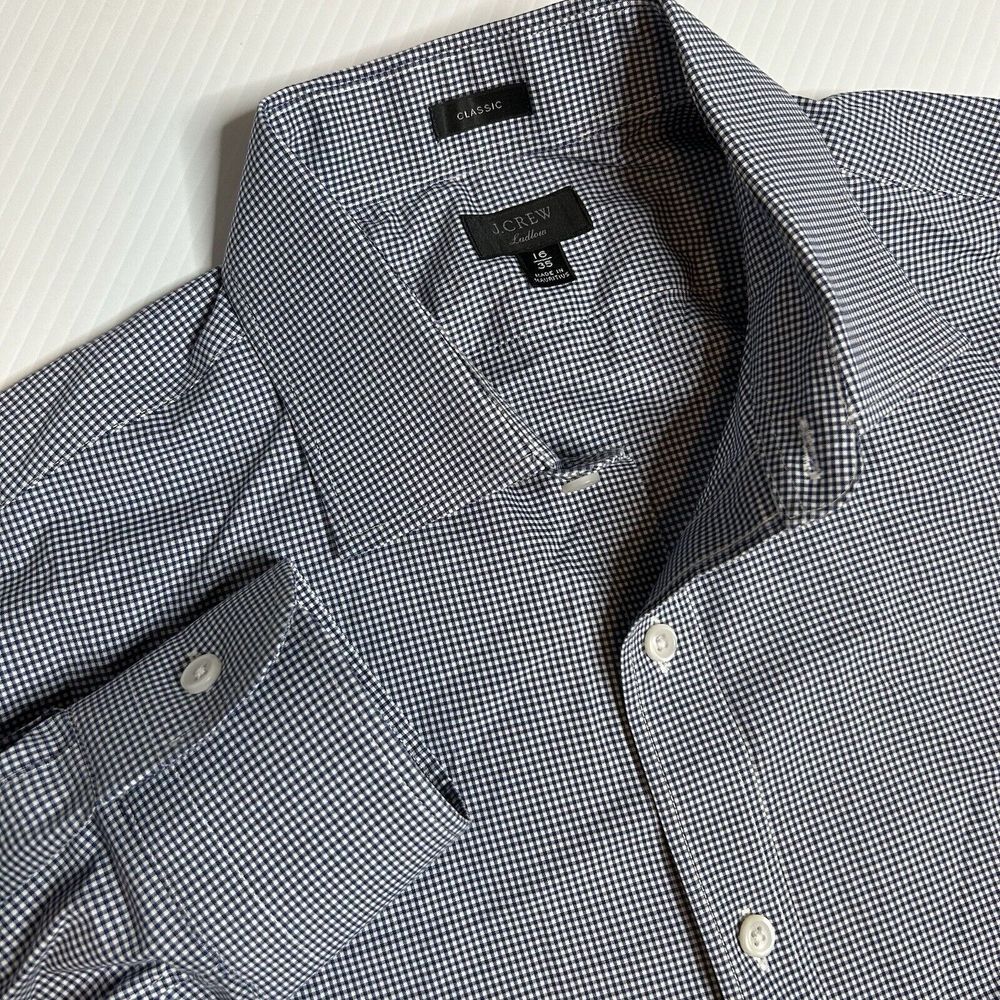 J Crew Men's‎ Size 16 Classic Fit Blue Check Button Up Long Sleeve Shirt